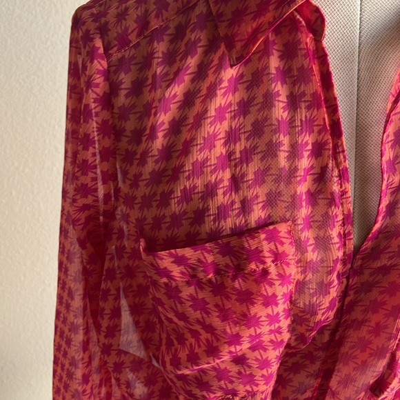 free people pink print cropped sheer top - Picture 4 of 12